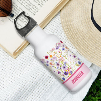 Rosa blaue wilde Blumen Design für Frauen und Mädc Edelstahlflasche
