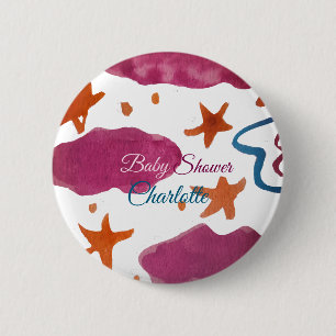 Rosa blaue Wolken Babydusche tragen den Namen Aqua Button