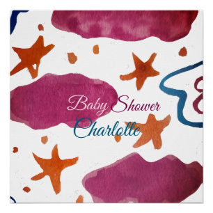 Rosa blaue Wolken Babydusche tragen den Namen Aqua Poster
