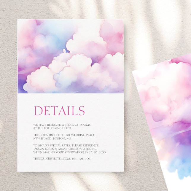 Rosa blaue Wolken Monogram Wedding Begleitkarte (Elegant Pink Blue White Clouds Monogram Wedding Enclosure Card)
