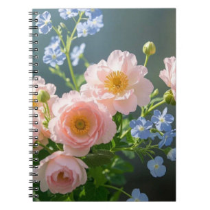 Rosa Blaue zarte Blumen Notizblock