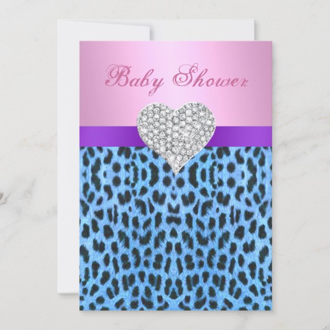 Rosa Blauer Leopard Print Heart Baby Dusche einlad Einladung (Vorderseite)
