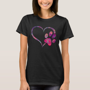 Rosa blauer lila Hund Pfoten Herzdrucken für Hunde T-Shirt