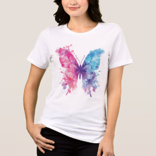Rosa & Blaues Aquarell-Schmetterlings-T-Shirt – We Tri-Blend Shirt