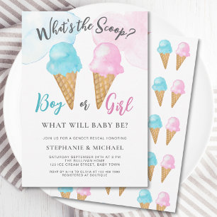 Rosa blaues Eiscreme-Gender-Party Einladung