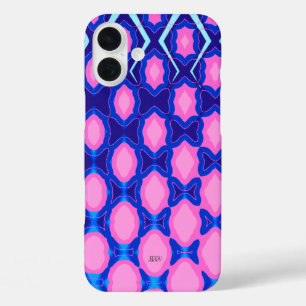 rosa Blaues geometrisches Muster iPhone 16 Plus Hülle