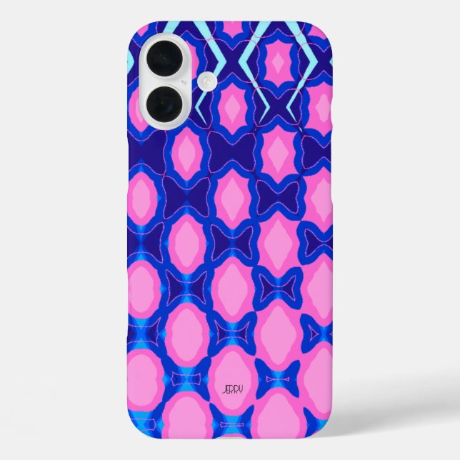 rosa Blaues geometrisches Muster iPhone 16 Plus Hülle (Rückseite)