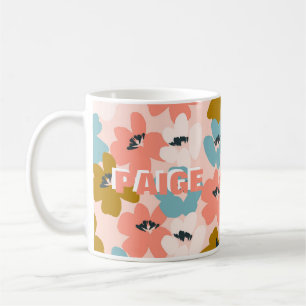 Rosa blaues Monogramm-Blumen-Muster-Tasse Kaffeetasse
