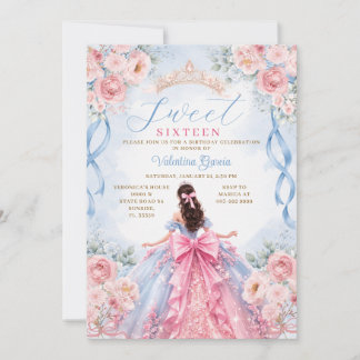 Rosa-blaues Prinzessinnen-Ballkleid Sweet 16 Gebur Einladung