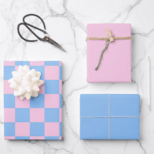 Rosa Blaues Schachbrett-Baby-Party-Mod  Geschenkpapier Set