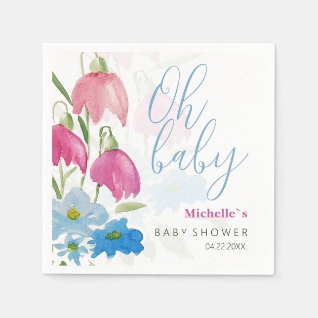 Rosa blaugrüne Frühlingsfarbe Blume Serviette (Vorderseite)