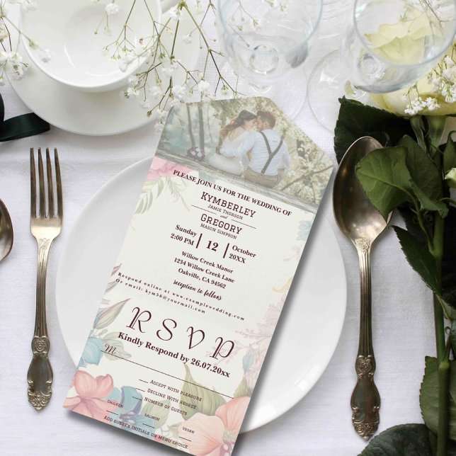 Rosa blaugrünes Foto All In One Einladung (Von Creator hochgeladen)