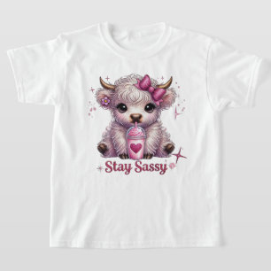 Rosa, Bleib Frech, Highland-Rinder T-Shirt