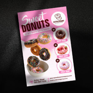 Rosa Blickfang Donut Bäckerei Shop Süße Leckereien Flyer