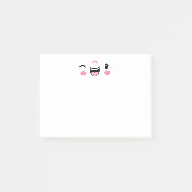 Rosa blinzelndes Kawaii stellen Mitteilungskarten Post-it Klebezettel (Vorderseite)