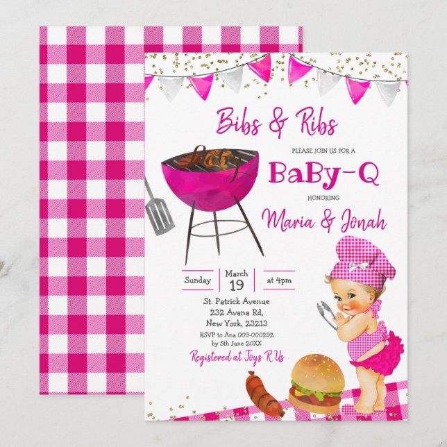 Rosa blonde GRILLEN Co-ed Baby Dusche Einladung (Vorne/Hinten)