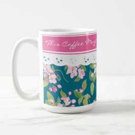 Rosa Blossom auf Dunkelblau mit Imitaten Spitze Kaffeetasse