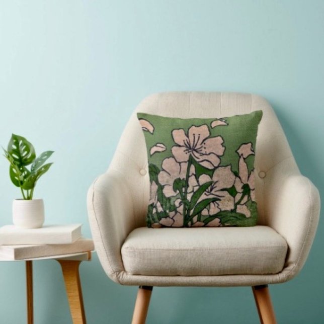 Rosa Blossom Grüne Kissen (Throw Pillow 100% polyester heavyweight stretch material. Hidden zipper Made in the USA.

)