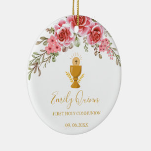 Rosa Blossom Kommunion Chalice Keepake Ornament" Keramik Ornament