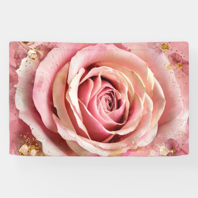 Rosa Blossom Rose Aquarellmalerei Wandkunst Print  Banner (Horizontal)