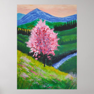 Rosa Blossom Tree im Grünen Poster