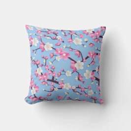 Rosa Blossom Zweige auf Sky Blue Background Kissen