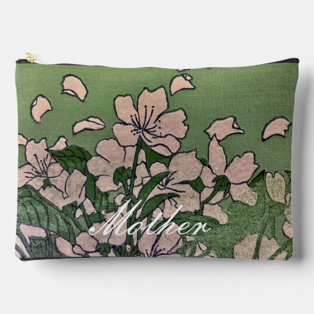 Rosa BlossomGrüne Drucktasche mit Nähen Zubehörtasche (Vorderseite)