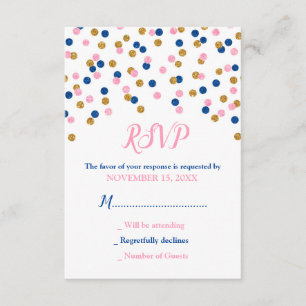 Rosa Blue Gold Confetti Babydusche RSVP Karten