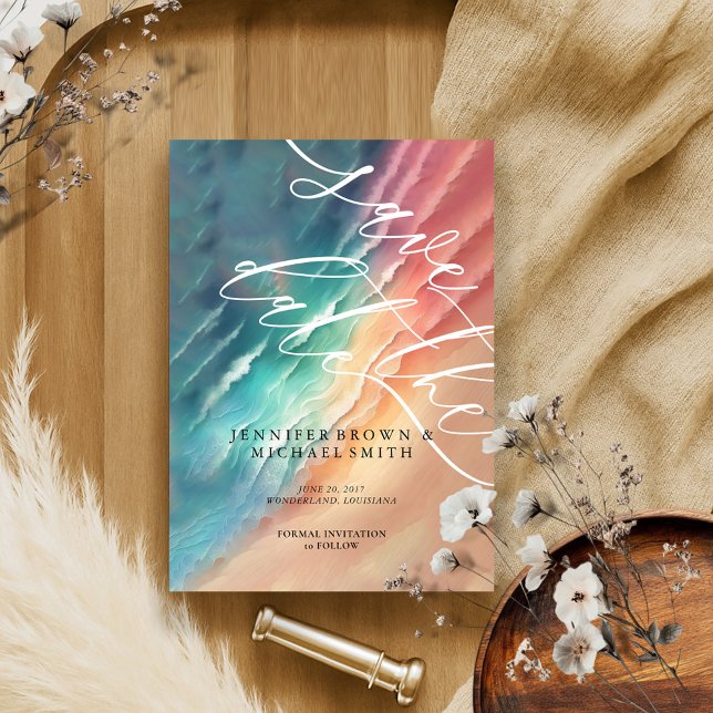 Rosa Blue Ocean Beach Wasserfarbe Eleganter Sommer Save The Date (Von Creator hochgeladen)