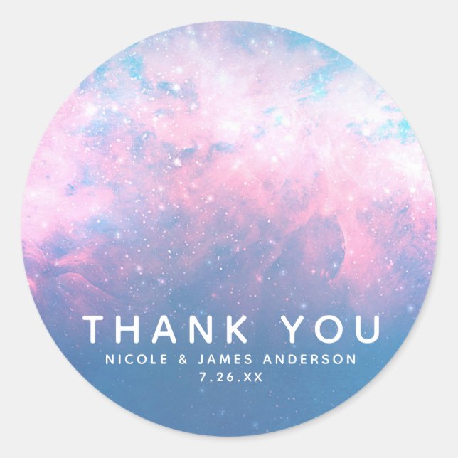 Rosa & Blue Starry Cosmic Cotton Candy Sky Wedding Runder Aufkleber (Vorderseite)