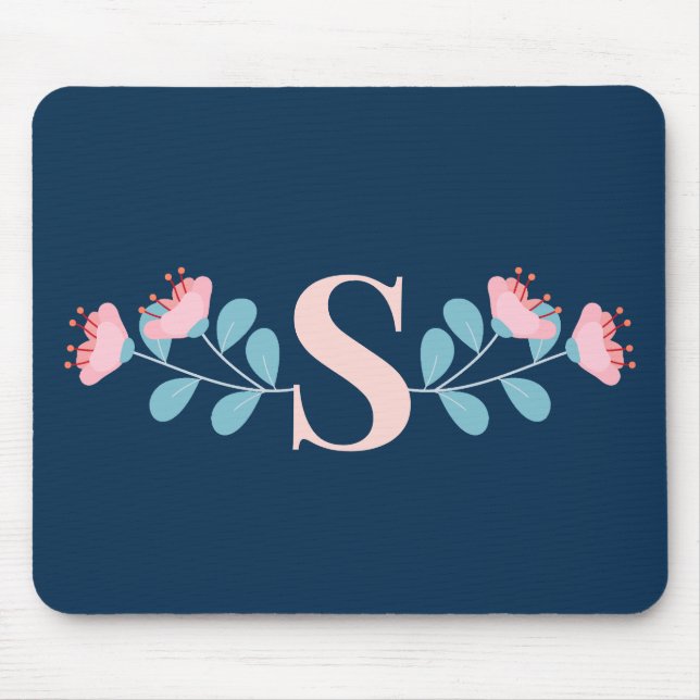 Rosa blühende Blume im skandinavischen Stil Mousepad (Vorne)
