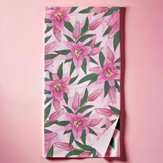 Rosa blühende Lilie Badehandtuch (Pink Blooming Lily Bath Towel)