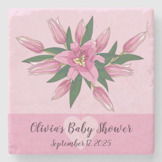 Rosa blühende Lilie Steinuntersetzer (Vorderseite)