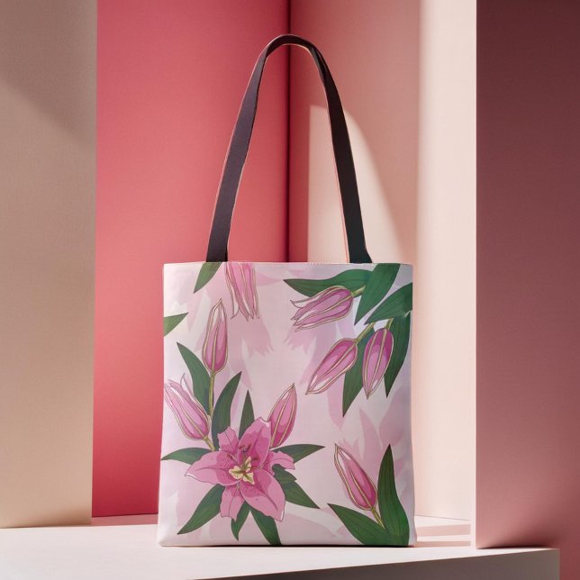 Rosa blühende Lilie Tasche (Pink Blooming Lily Tote Bag)