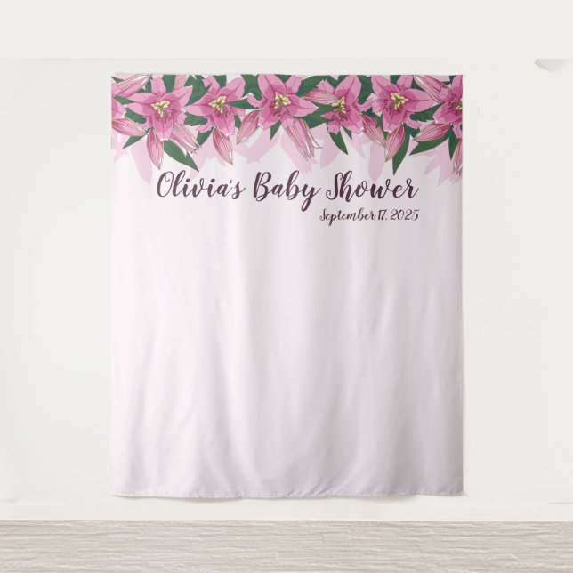 Rosa blühende Lilien Top Line Babydusche Hintergru Wandteppich (Vorderseite)