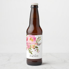 rosa blühende, süße, romantische Aquarellfarben-Bl Bierflaschenetikett