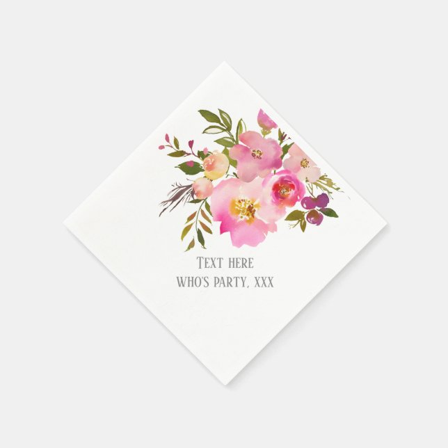 rosa blühende, süße, romantische Aquarellfarben-Bl Serviette (Ecke)