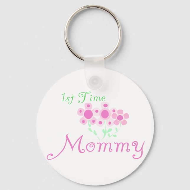 Rosa Blume 1st Mommy Shirts und Geschenke Schlüsselanhänger (Vorderseite)
