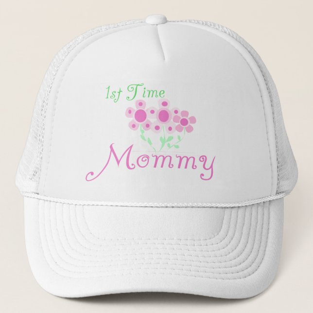 Rosa Blume 1st Mommy Shirts und Geschenke Truckerkappe (Vorderseite)