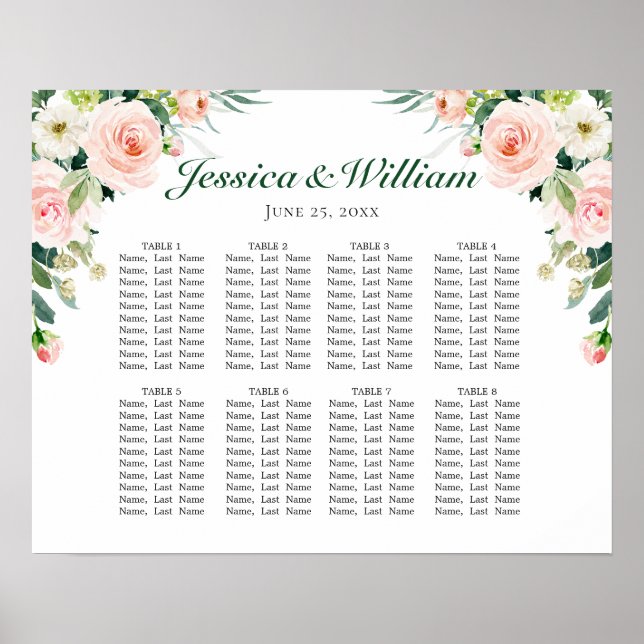 Rosa Blume 8 Tische für Hochzeiten Poster (Vorne)