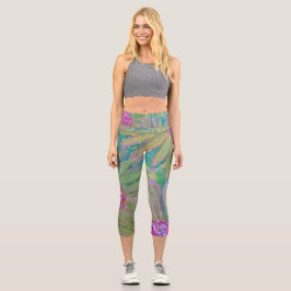 Rosa Blume Abstrakt Capri Leggings