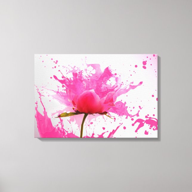 Rosa Blume Abstrakt Paint Spritzer Leinwanddruck (Vorderseite)