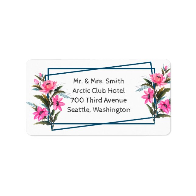 Rosa Blume Adressaufkleber (Vorne)