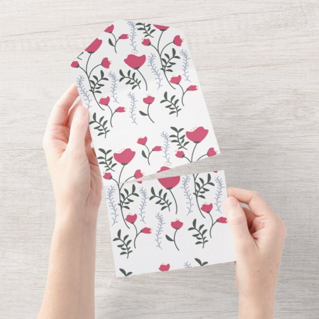 Rosa Blume All In One Einladung (Abreißen)