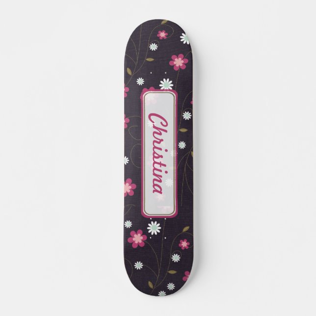 Rosa Blume Altes Schulskateboard Skateboard (Vorne)