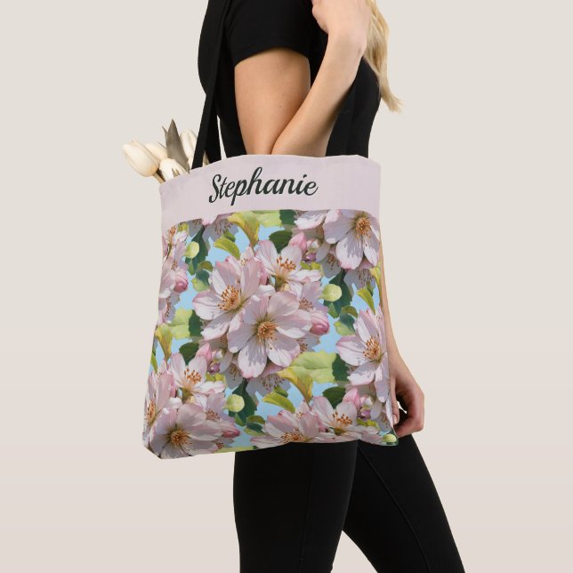 Rosa Blume Apple Blossom Bläschen Personalisiert Tasche (Von Nahem)