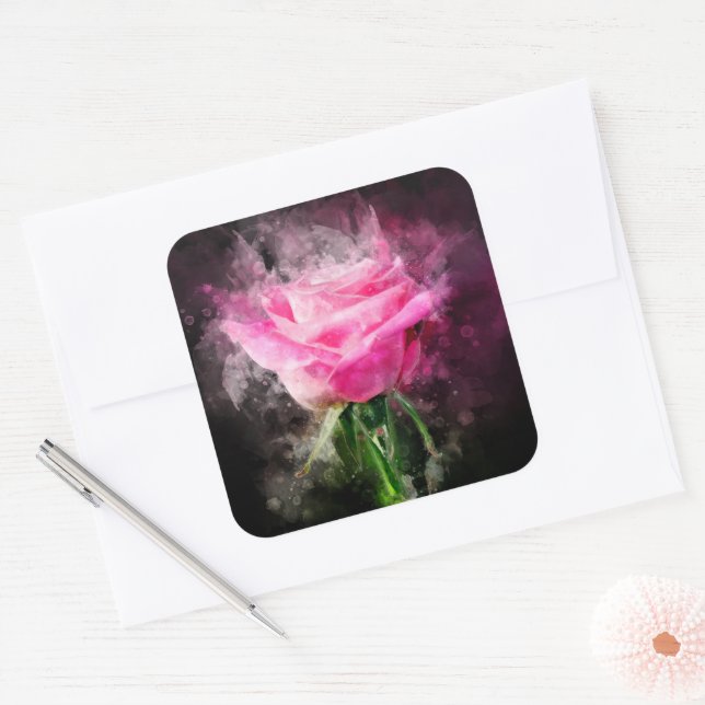 Rosa Blume Aquarell - bb Quadratischer Aufkleber (Umschlag)