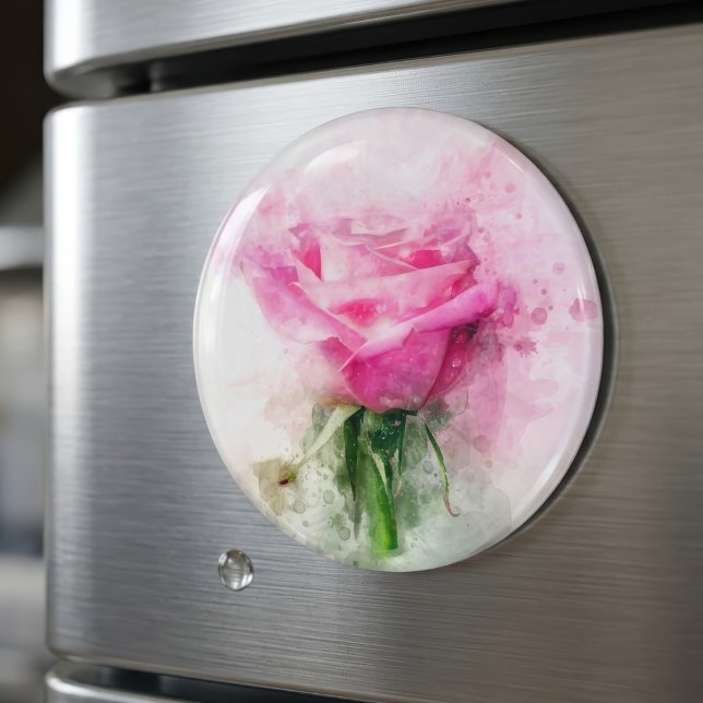 Rosa Blume Aquarell - wb Magnet (Pink Rose Watercolor Art on White Background. Magnet )