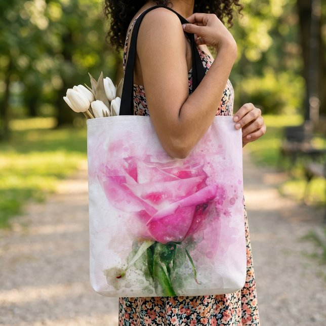 Rosa Blume Aquarell - wb Tasche (Pink Rose Watercolor Art on White Background. Tote Bag)