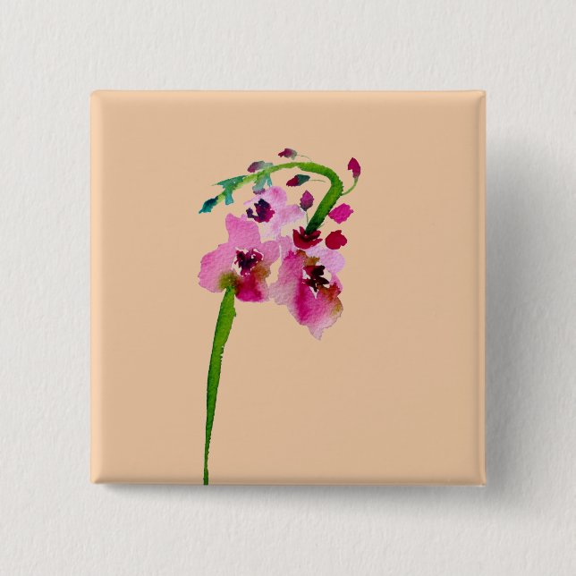 Rosa Blume Aquarellfarbe Button (Vorderseite)